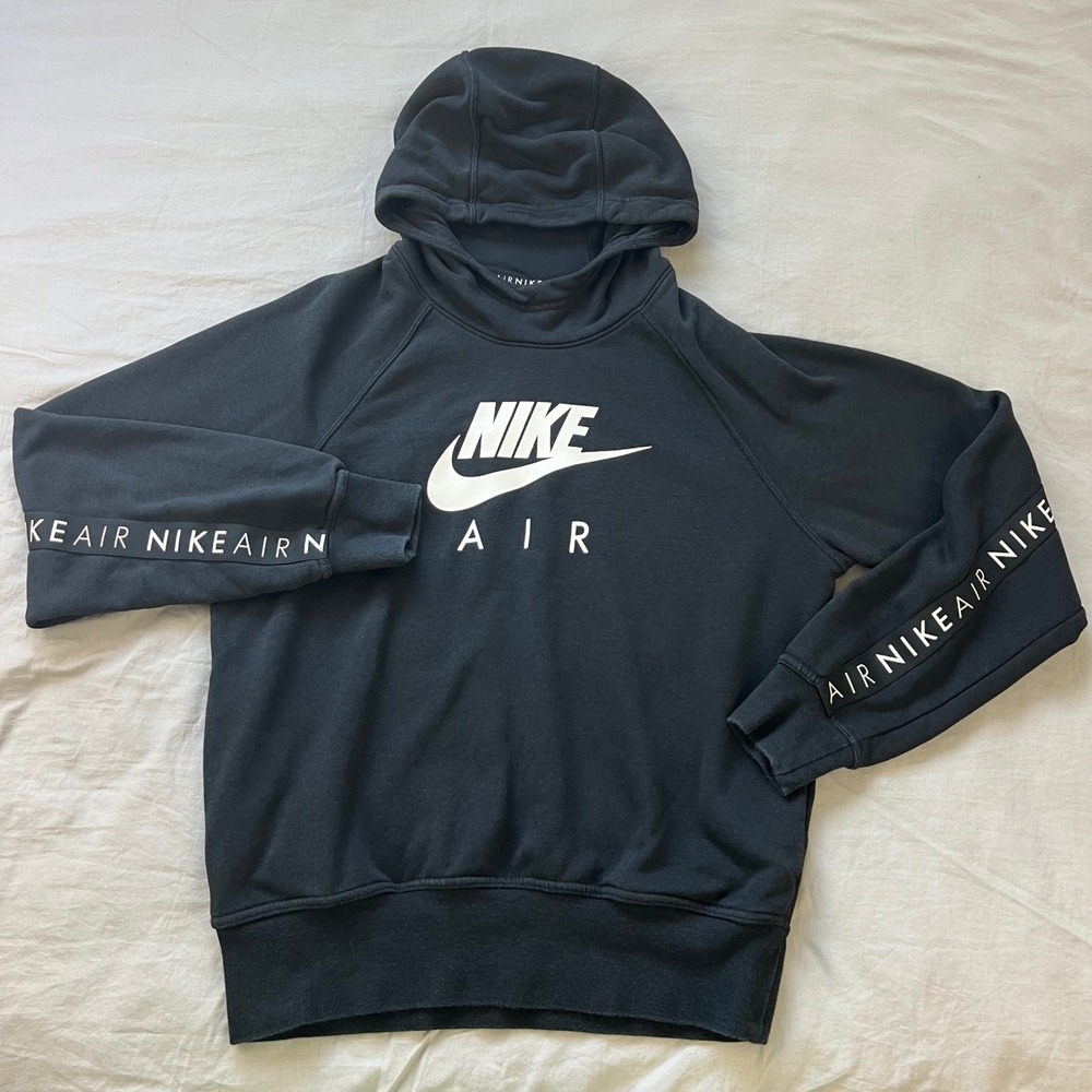 NIKE Air Hoodie Sweatshirt Womens Size Medium Black Hooded Pullover Logo Graphic